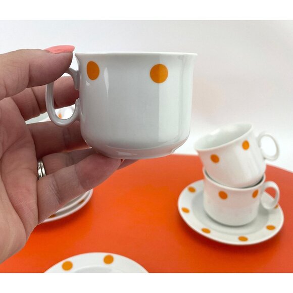Vintage espresso cup saucer set, orange polka dots, porcelain, Giesche Bogucice - Picture 2 of 8